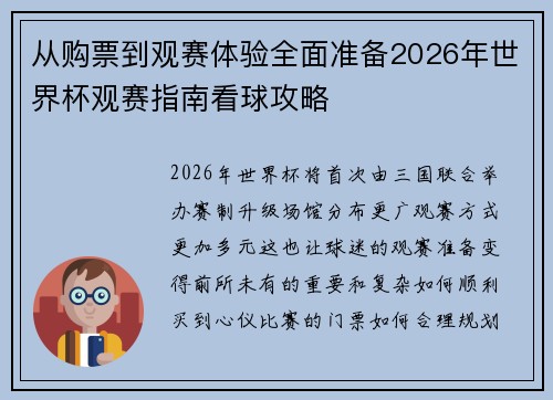 从购票到观赛体验全面准备2026年世界杯观赛指南看球攻略